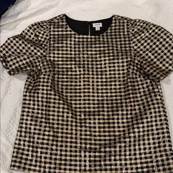 J. Crew Tops - J.Crew Metallic Gold and Black Checkered Blouse Size Small LNWOT